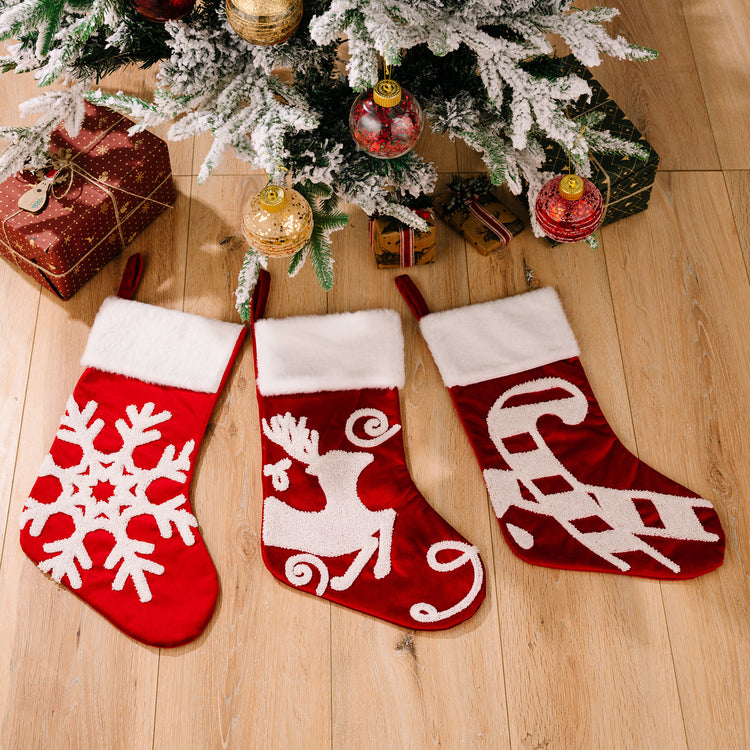 Snowflake, Cane & Deer Christmas Stocking – 45 cm