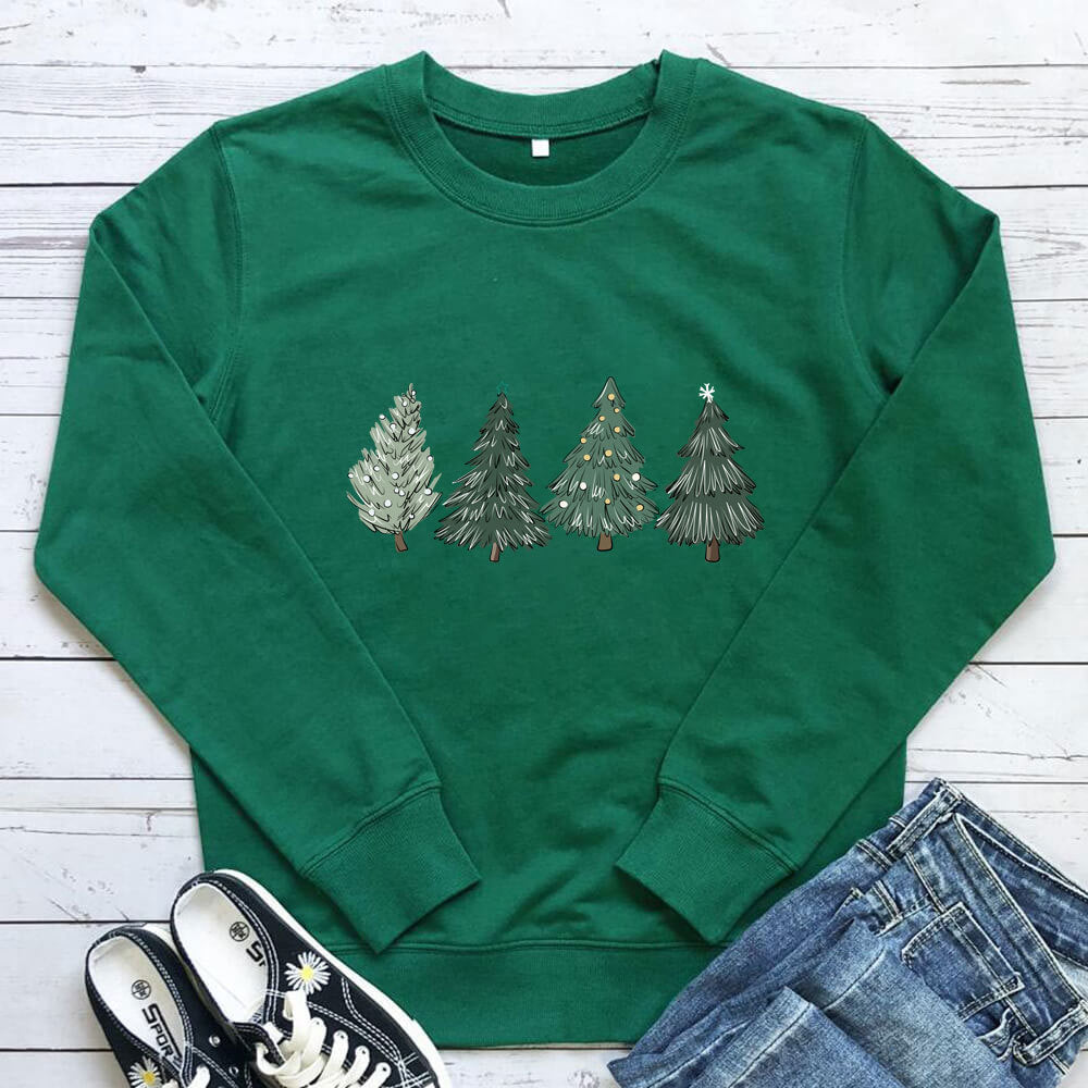 Women's Christmas Tree Print Cotton Sweatshirt