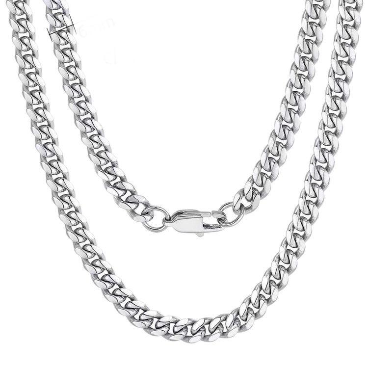 Stainless Steel Cuban Chain Necklace with Wooden Box & Card