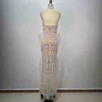 Apricot Strapless Rhinestone-Embellished Maxi Dress