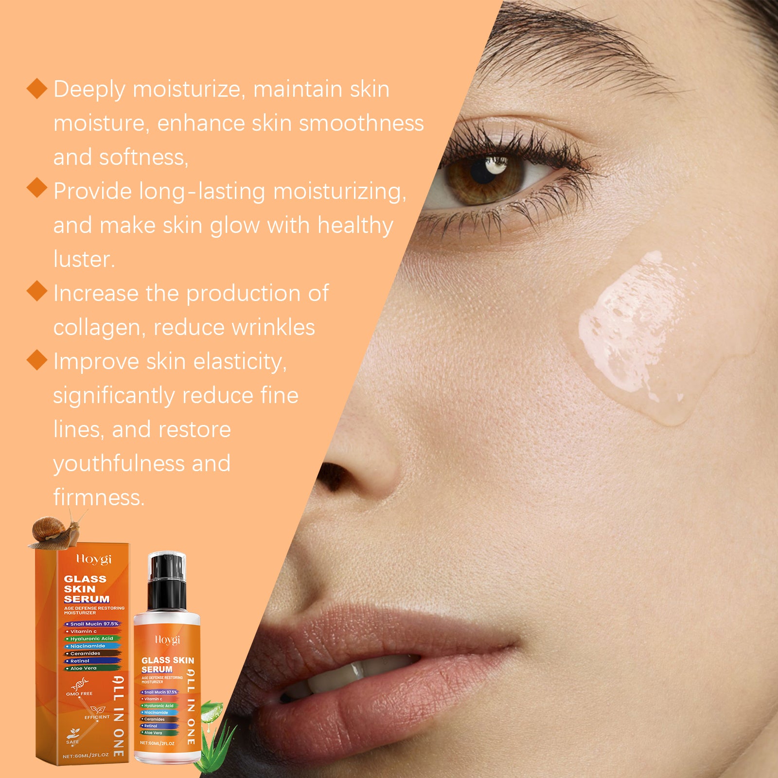 Hoygi Snail Facial Essence Gentle Hydrating Moisturizing Facial Skin Nourishing Care Essence