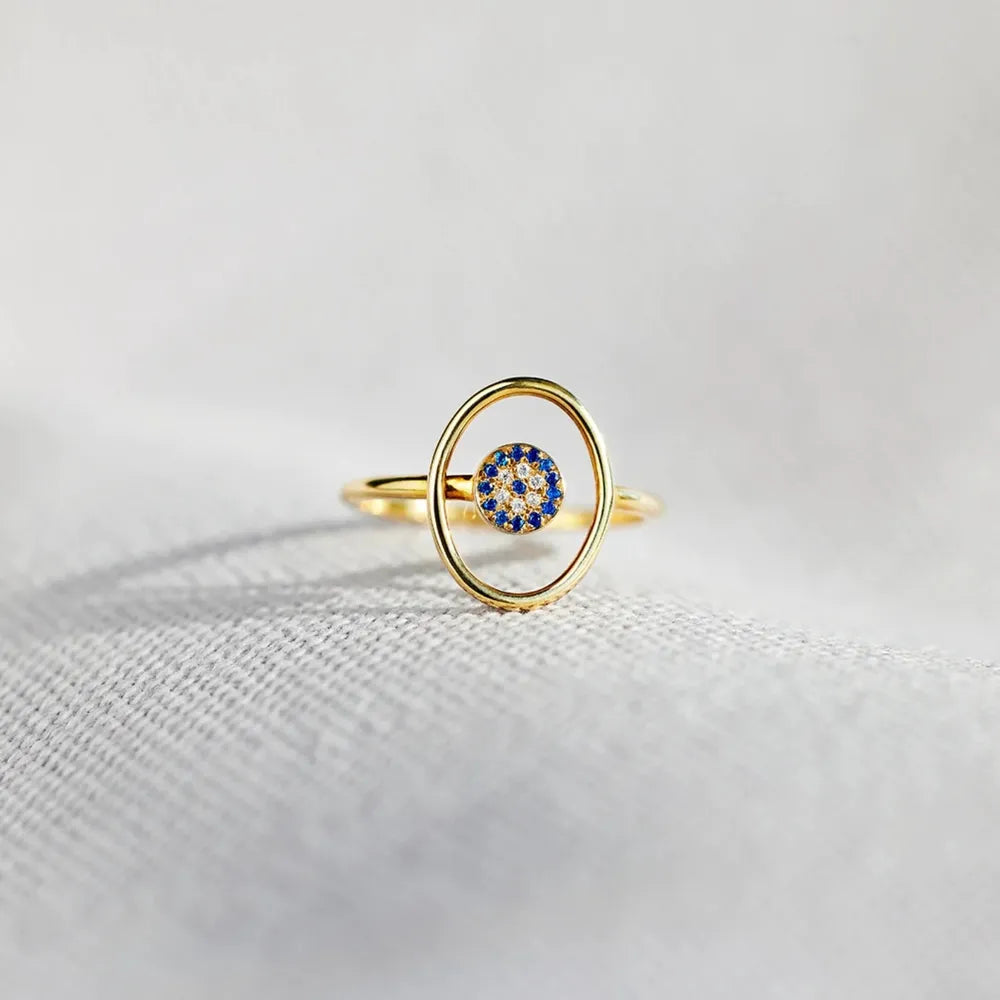 Evil Eye Zircon Ring in 925 Sterling Silver – Gold Tone