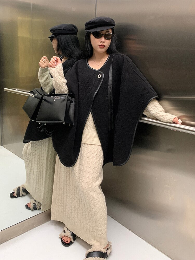 Women's Belted Polyester Coat with Raglan Sleeves