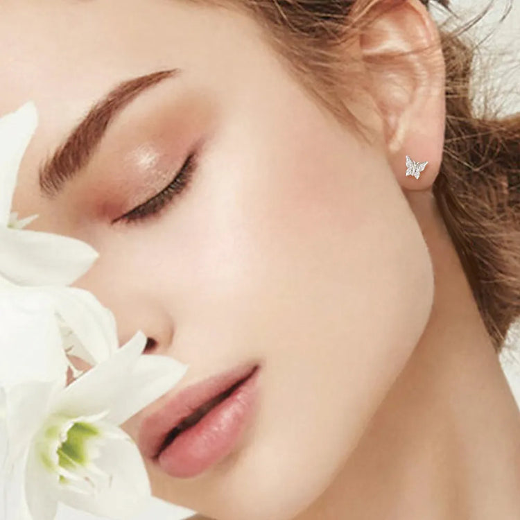 Moissanite Sterling Silver Butterfly Stud Earring – Single