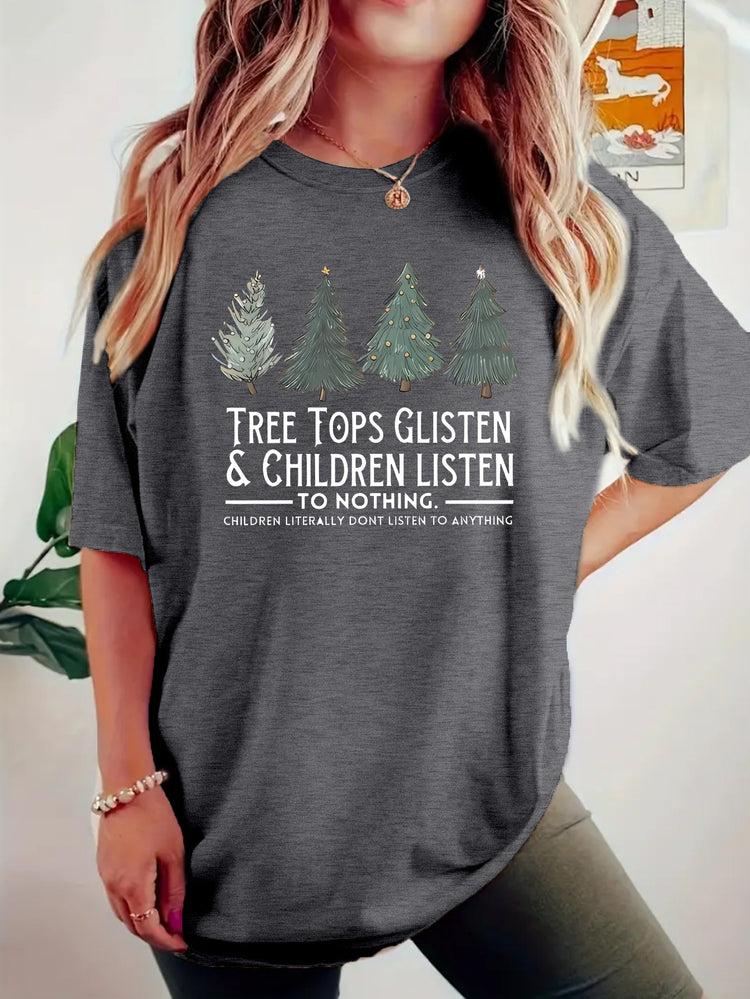 TREE Christmas Tree Pattern Printed Short Sleeve