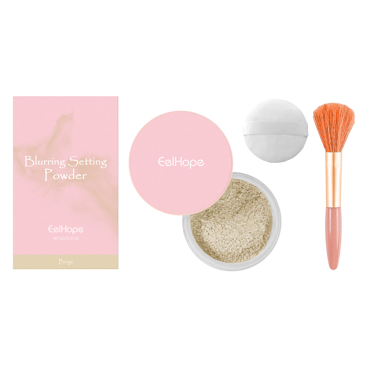 Eelhope The Setting Powder With Brush (Beige) Has A Natural, Light, Fine, Breathable And Snaky Look. It Is Suitable For Both Dry And Wet Use And Can Last For A Long Time Without Fading
