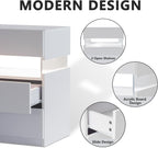 White 3-Drawer LED Bedside Table with Acrylic Panel