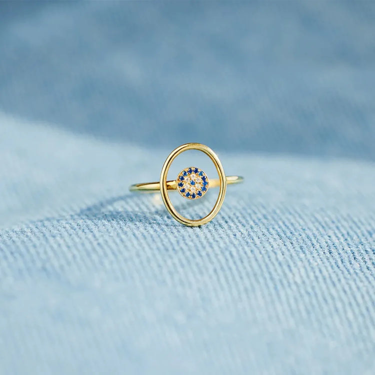 Evil Eye Zircon Ring in 925 Sterling Silver – Gold Tone