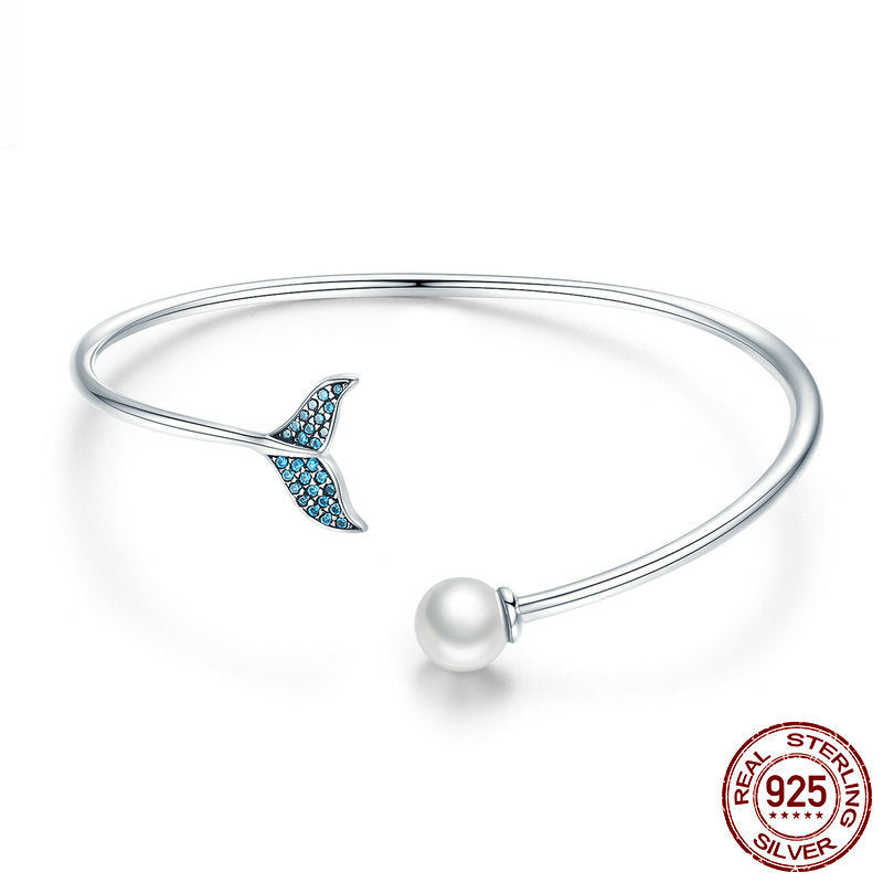Mermaid Tail Zircon & Bead Bracelet in 925 Sterling Silver