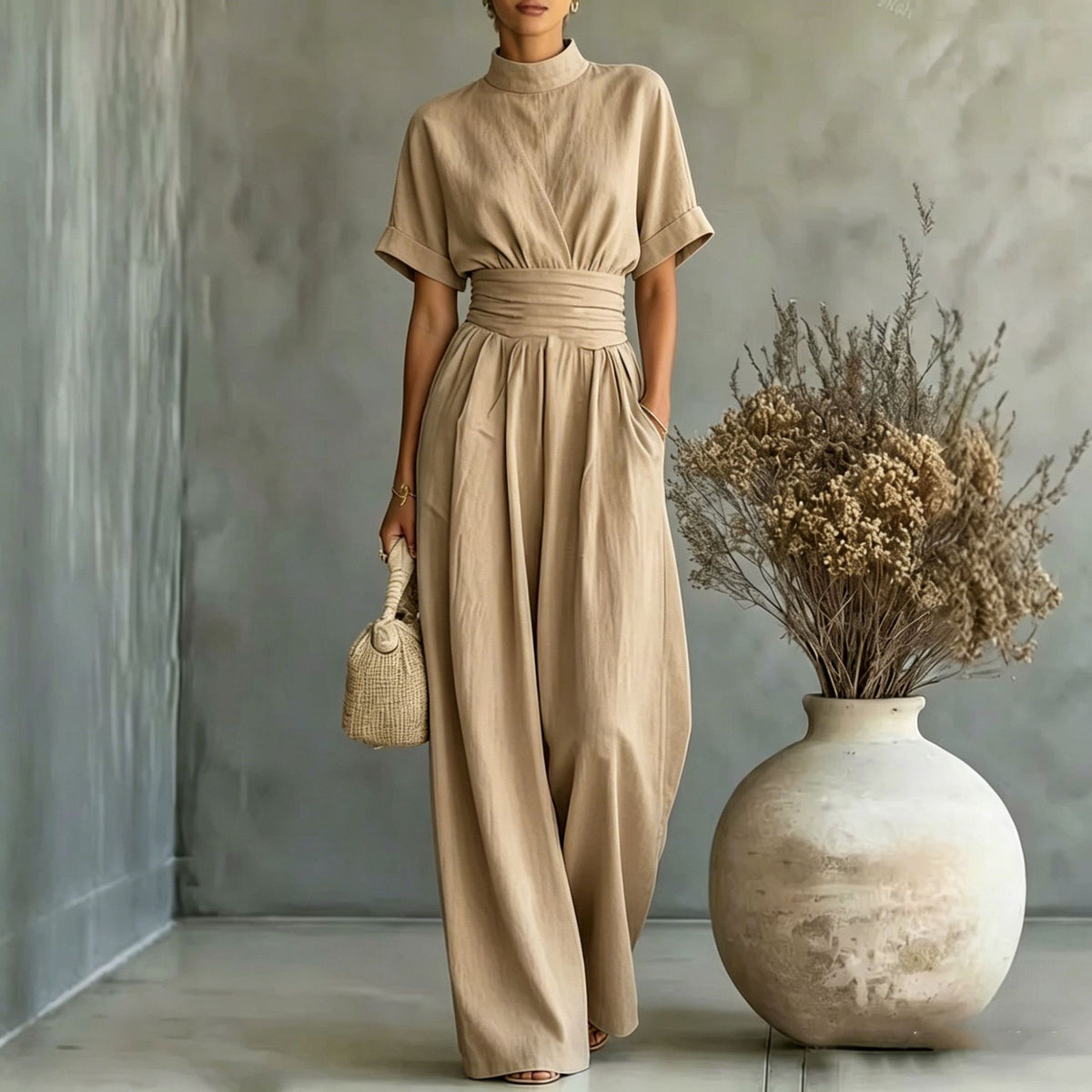 Unisex High-Neck Wide-Leg Jumpsuit