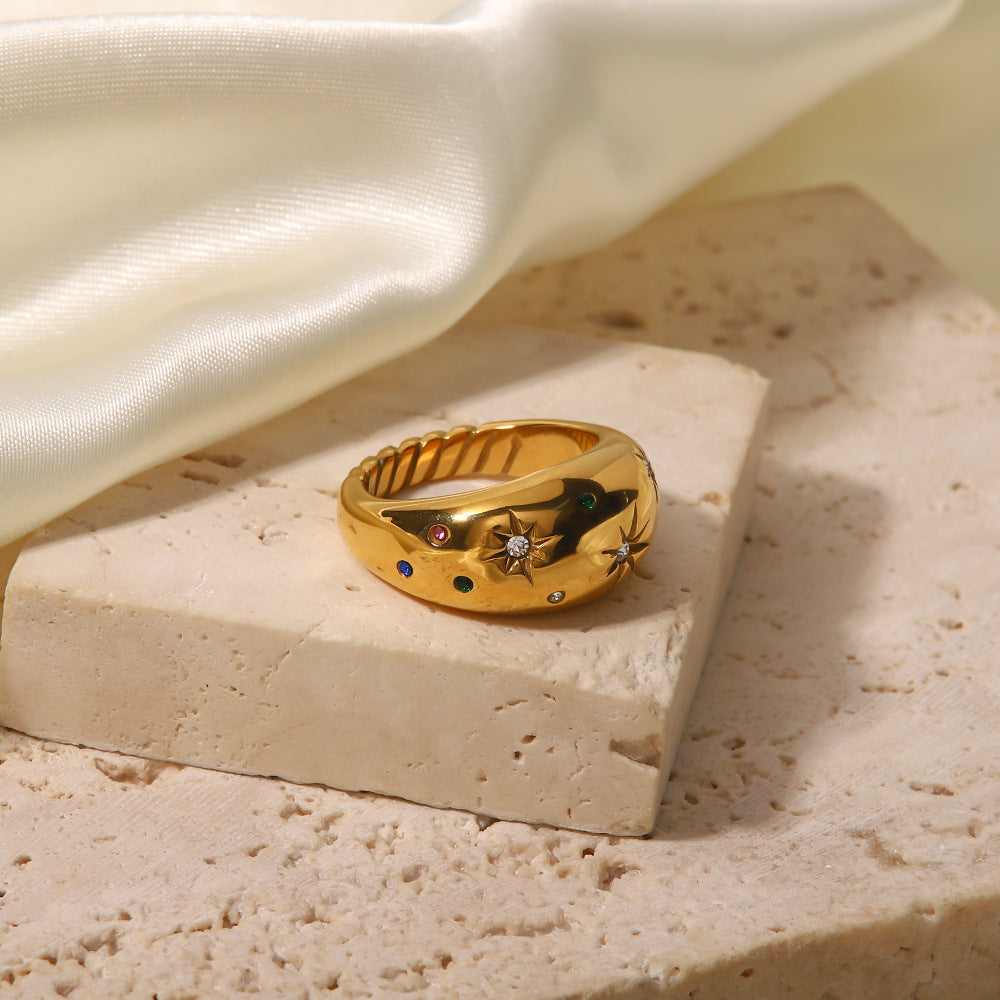 Hexagram Stainless Steel Ring – Gold Tone