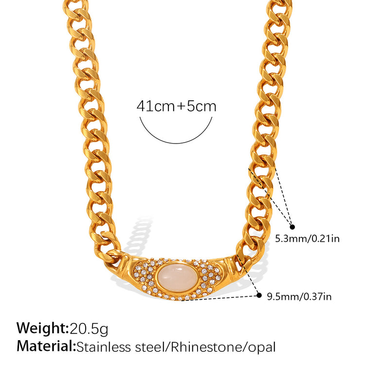 Embedded Cat's Eye Stone Necklace Retro Vintage Geometric Choker Chain