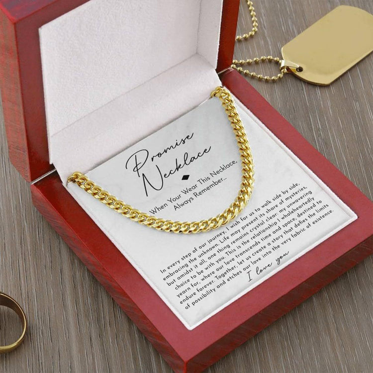 Stainless Steel Cuban Chain Necklace with Wooden Box & Card