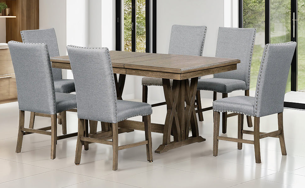 TOPMAX 7-Piece Extendable Dining Set, Golden Brown & Gray