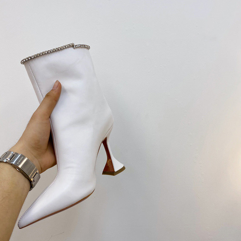 Women's Pointed-Toe Short Boots with Thick Heels