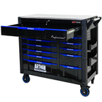 ARTMAN 12-Drawer Rolling Tool Cabinet with Iron Top, Black & Blue
