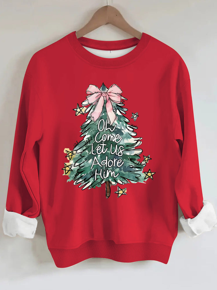 Women's Christmas Tree Print Round-Neck Pullover