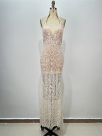 Apricot Strapless Rhinestone-Embellished Maxi Dress