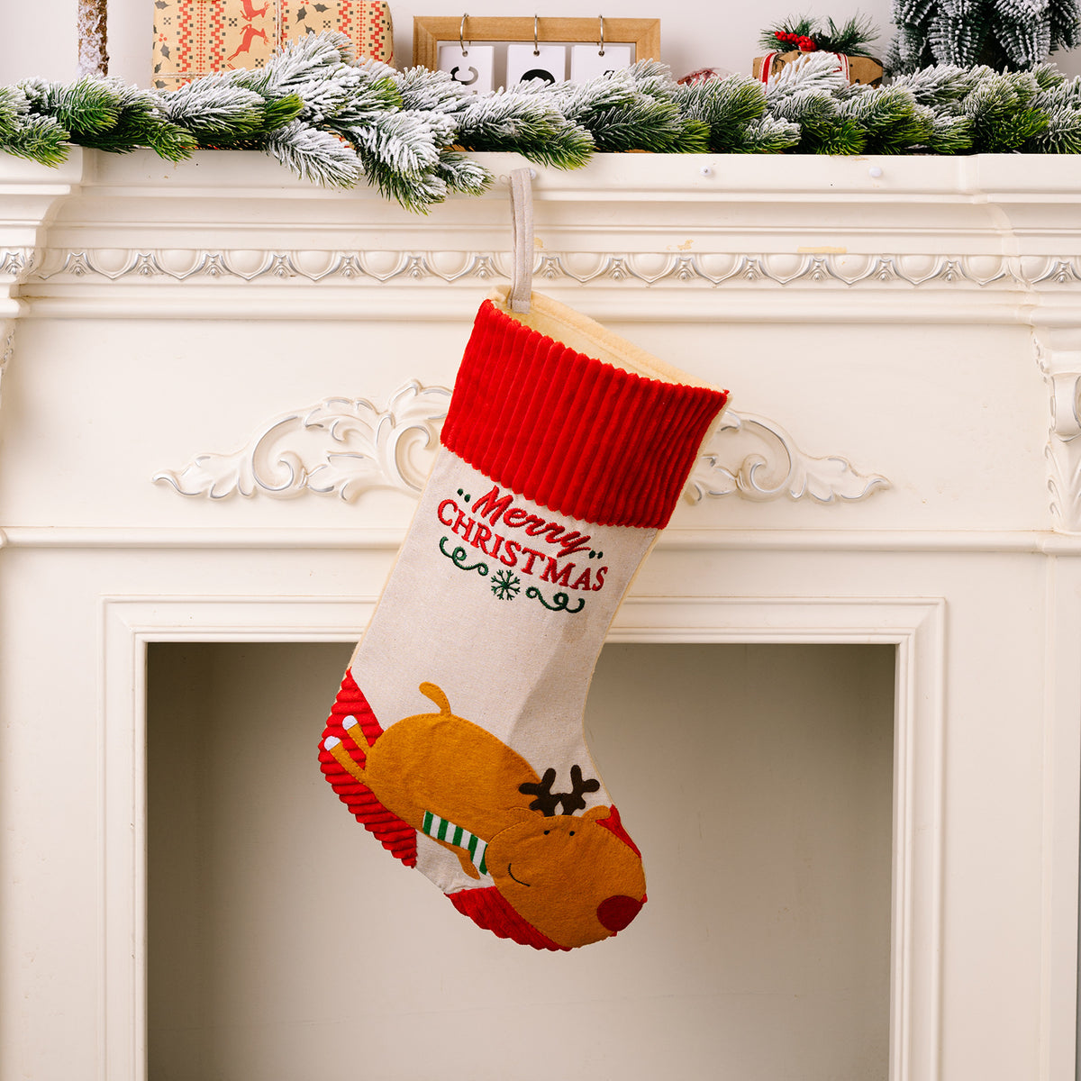 Cartoon Reindeer & Santa Christmas Stocking – 48 cm