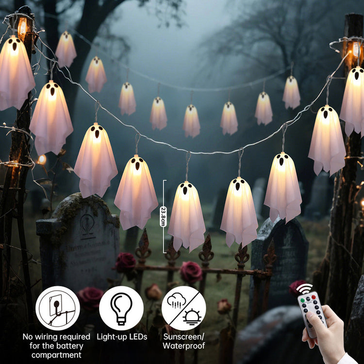 Halloween Ghost Lights – 8-Mode Waterproof String Lights for Indoor/Outdoor Party, Haunted House, Fireplace, Porch