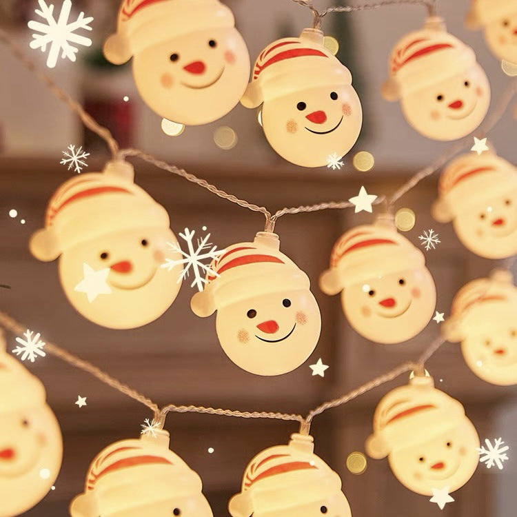Christmas decoration, colorful lights, flashing lights, string lights, elderly people, snowmen, LED light string, evening scene, Christmas tree arrangement