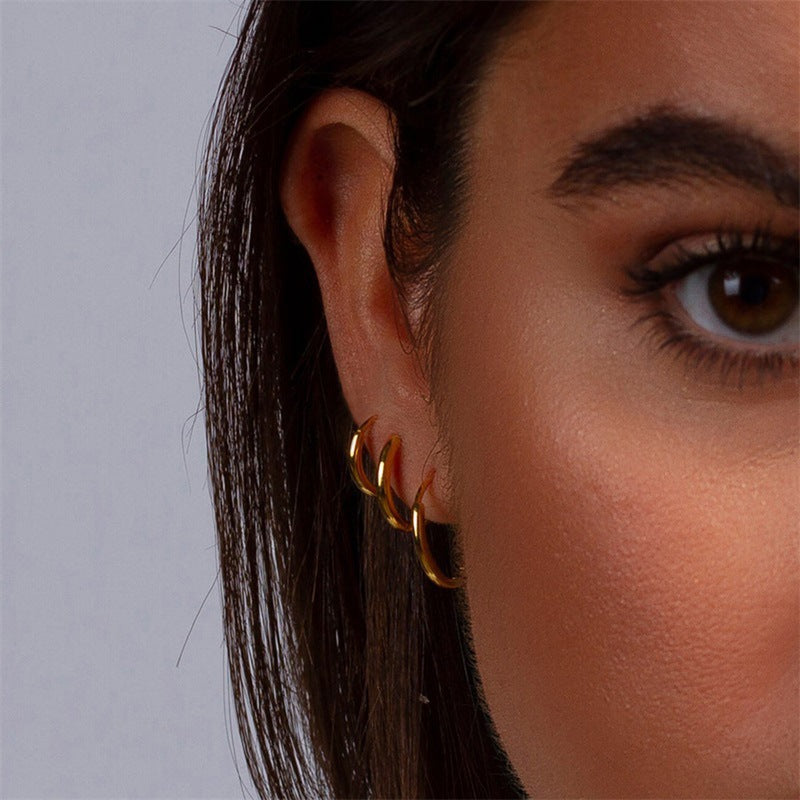 Stainless Steel Circle Earrings – Set of 3 Pairs