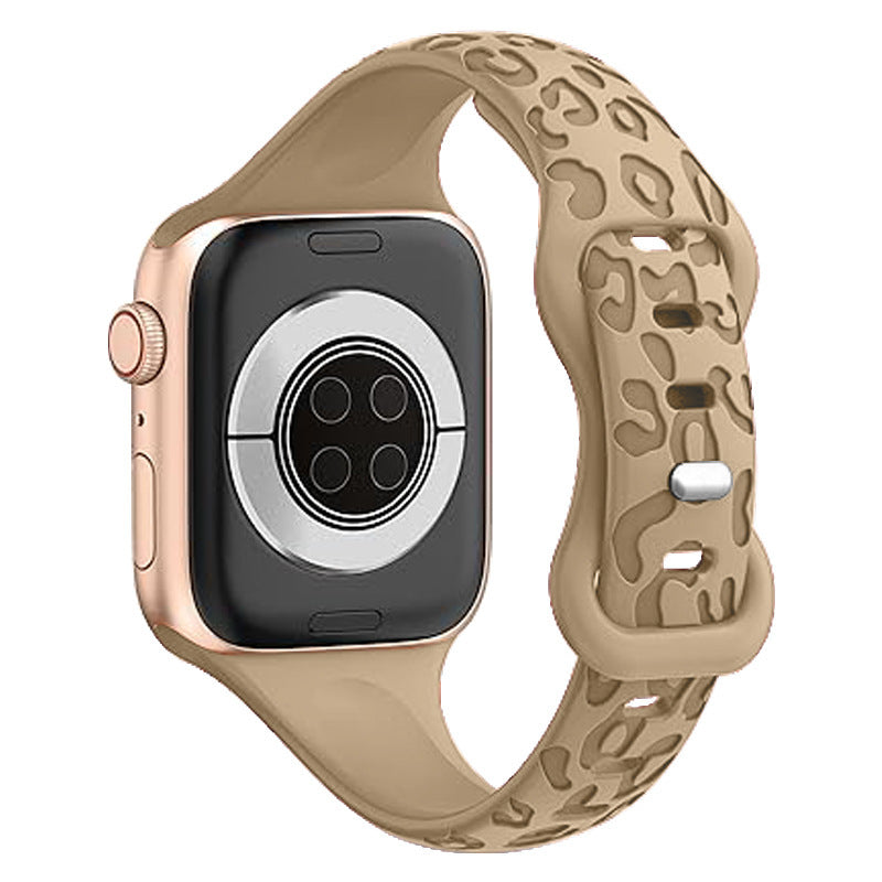 Apple Watch Silicone Strap – Slim Leopard Print Band with Butterfly Clasp