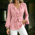 Women's V-Neck Lantern-Sleeve Blouse