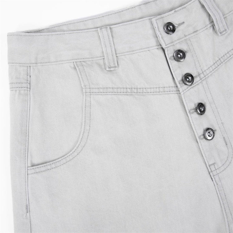Men's Clean Fit Denim Button Fly Straight Leg Casual Pants with Back Pocket Embroidery