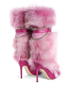 Women's Pink Pointed-Toe High-Heel Boots