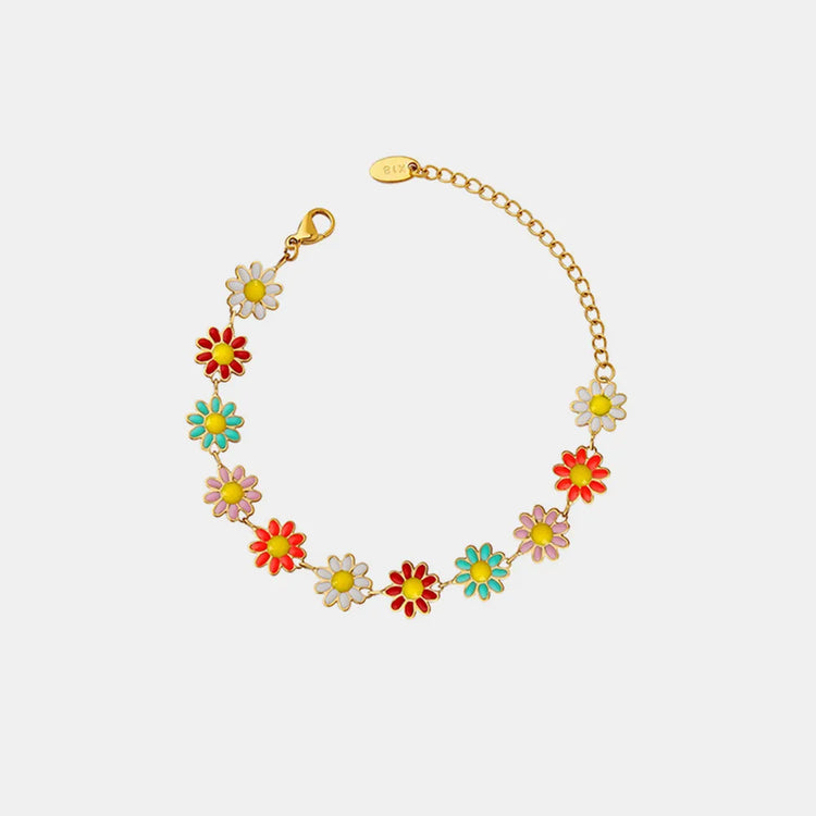 Flower Titanium Steel Bracelet – Gold Tone, 15 cm + 5 cm Extension