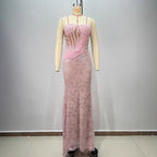 Pink Strapless Wrap-Front Fitted Maxi Dress