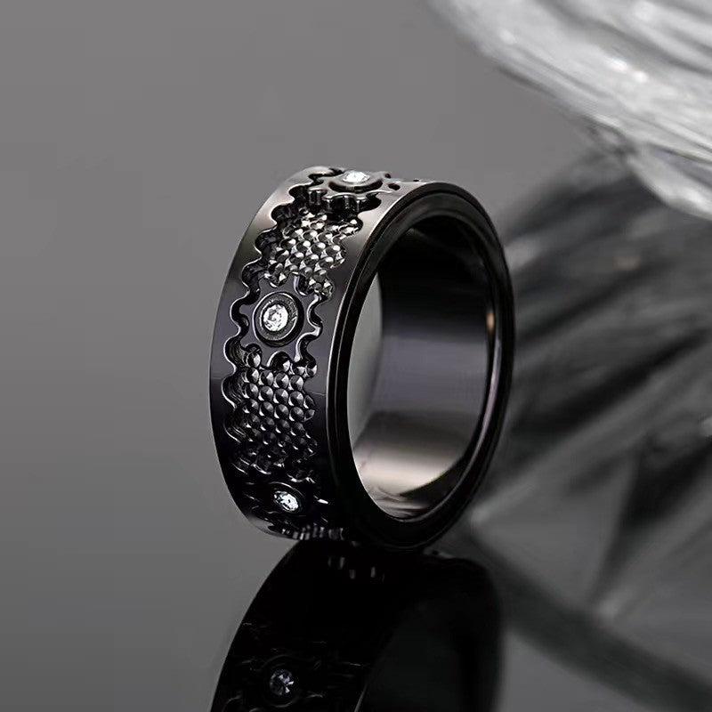 Vintage-Inspired Gear-Pattern Copper Ring – Multiple Finishes