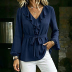 Women's V-Neck Lantern-Sleeve Blouse