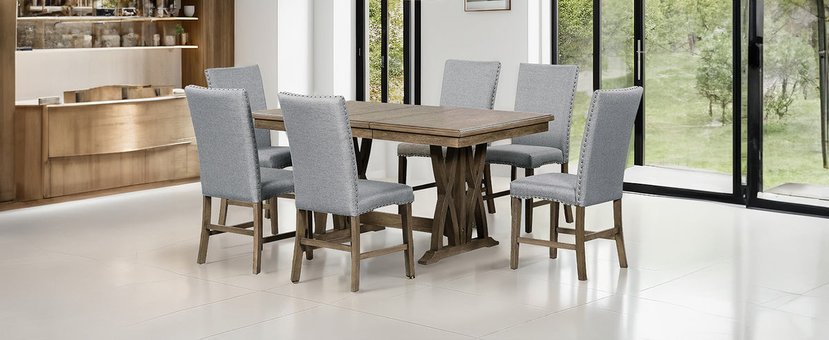 TOPMAX 7-Piece Extendable Dining Set, Golden Brown & Gray