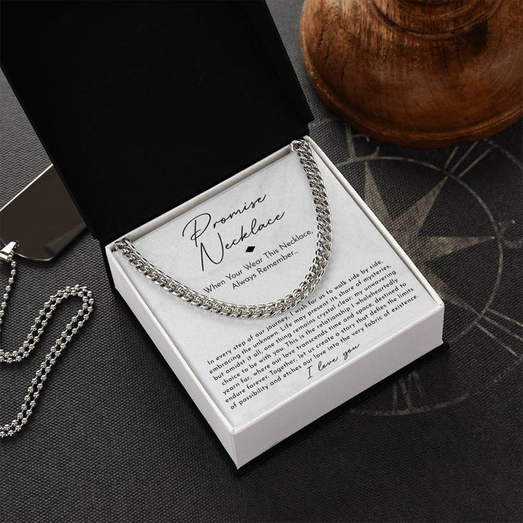 Stainless Steel Cuban Chain Necklace with Wooden Box & Card