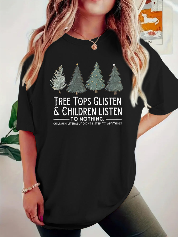 TREE Christmas Tree Pattern Printed Short Sleeve