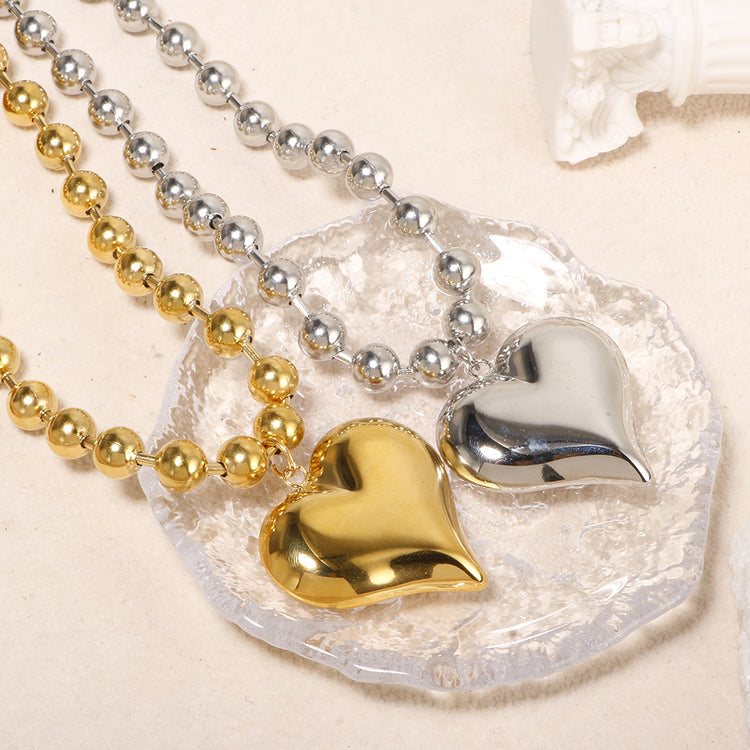 Heart & Bead Stainless Steel Jewelry – Necklace or Bracelet