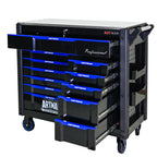 ARTMAN 12-Drawer Rolling Tool Cabinet with Iron Top, Black & Blue