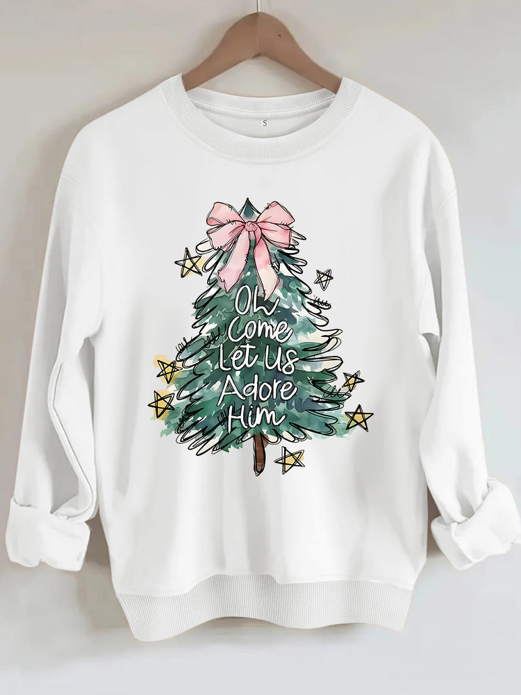Women's Christmas Tree Print Round-Neck Pullover