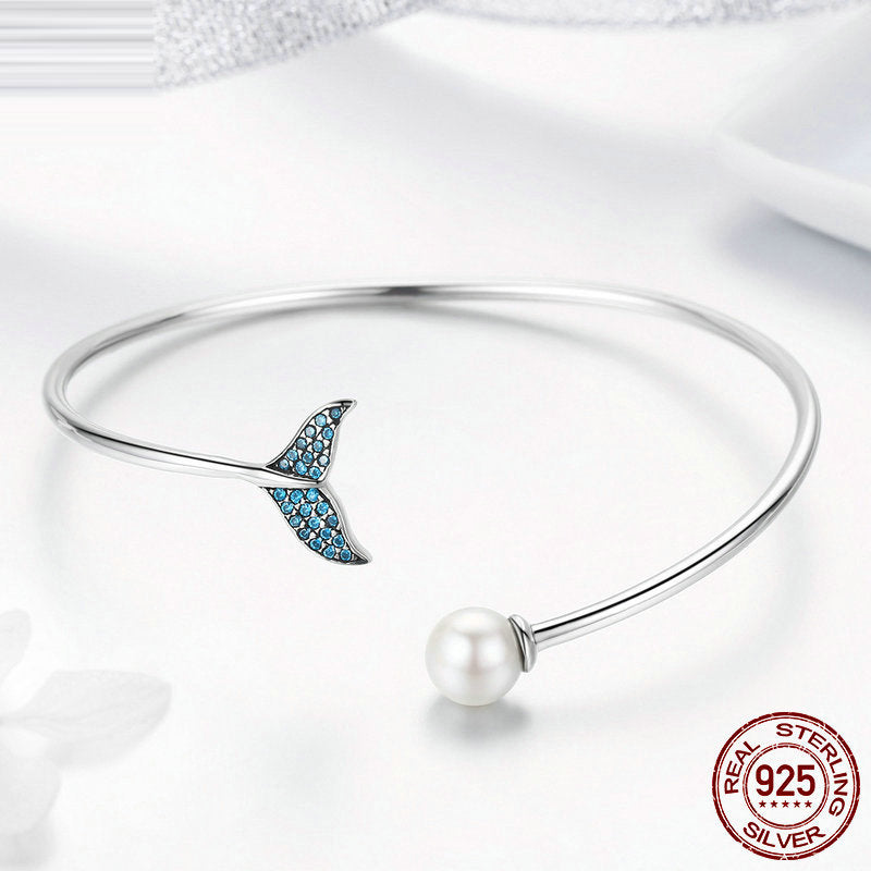 Mermaid Tail Zircon & Bead Bracelet in 925 Sterling Silver