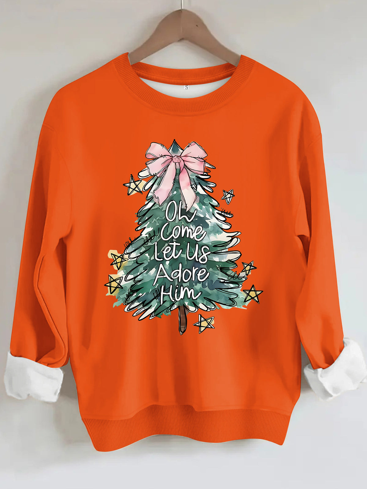Women's Christmas Tree Print Round-Neck Pullover