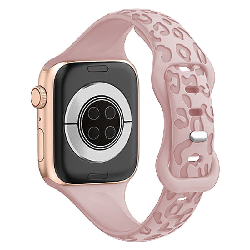 Apple Watch Silicone Strap – Slim Leopard Print Band with Butterfly Clasp
