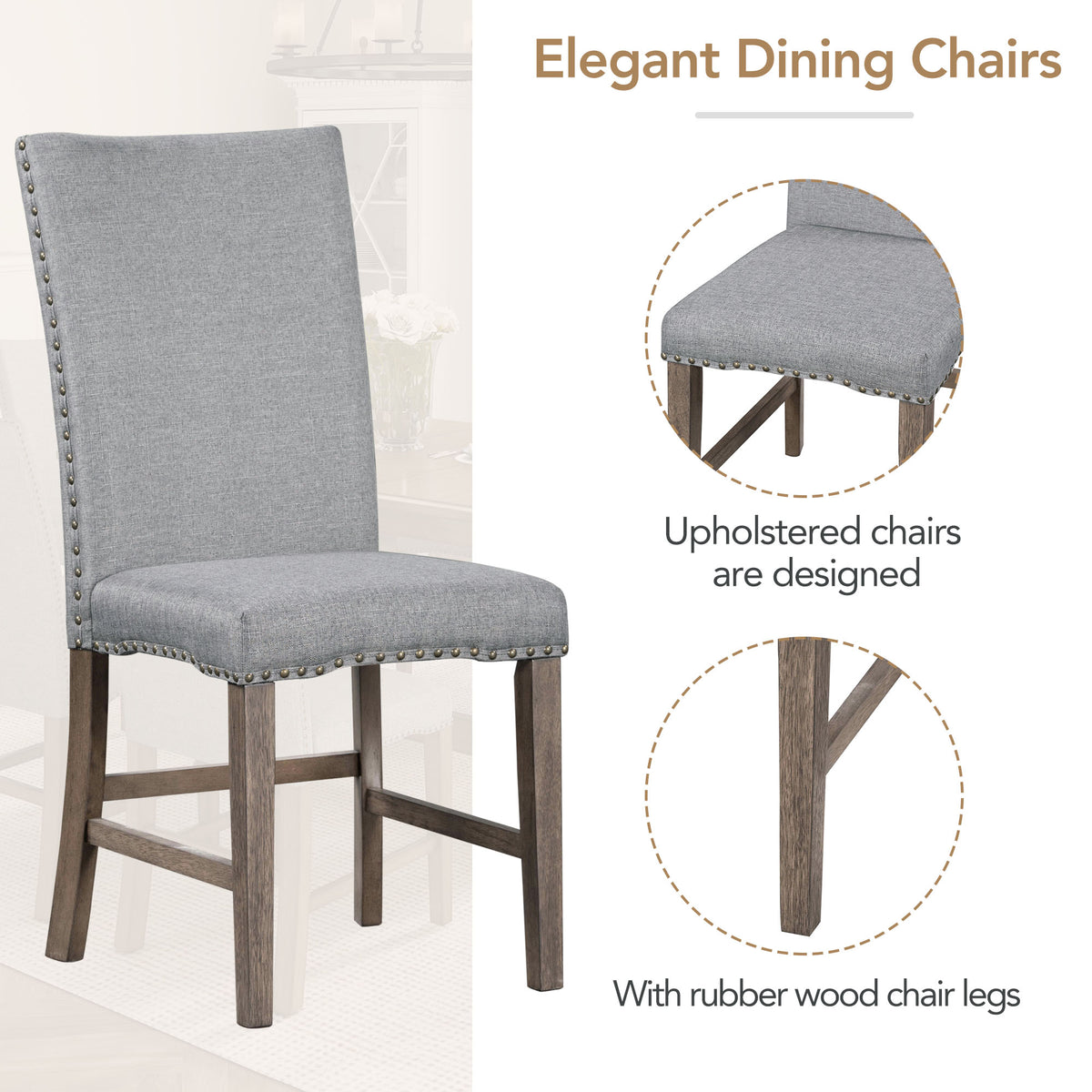 TOPMAX 7-Piece Extendable Dining Set, Golden Brown & Gray