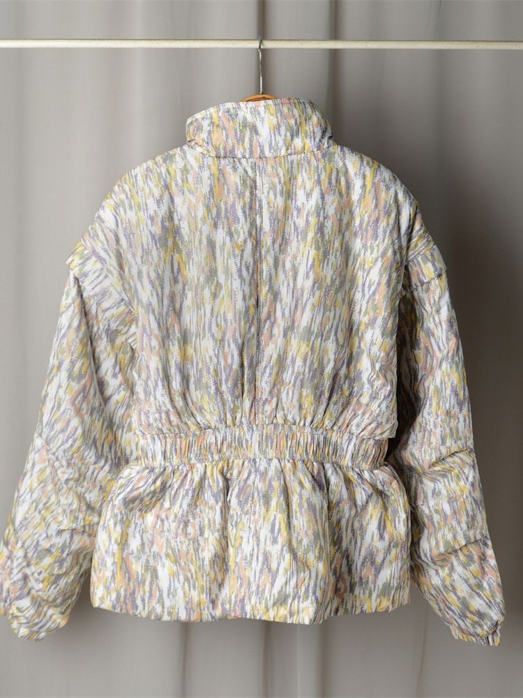 New Women's Color Print Jacket Coat Ladies Detachable Long Sleeve Slim Waist Zipper Outwear Fashion for Autumn Winter