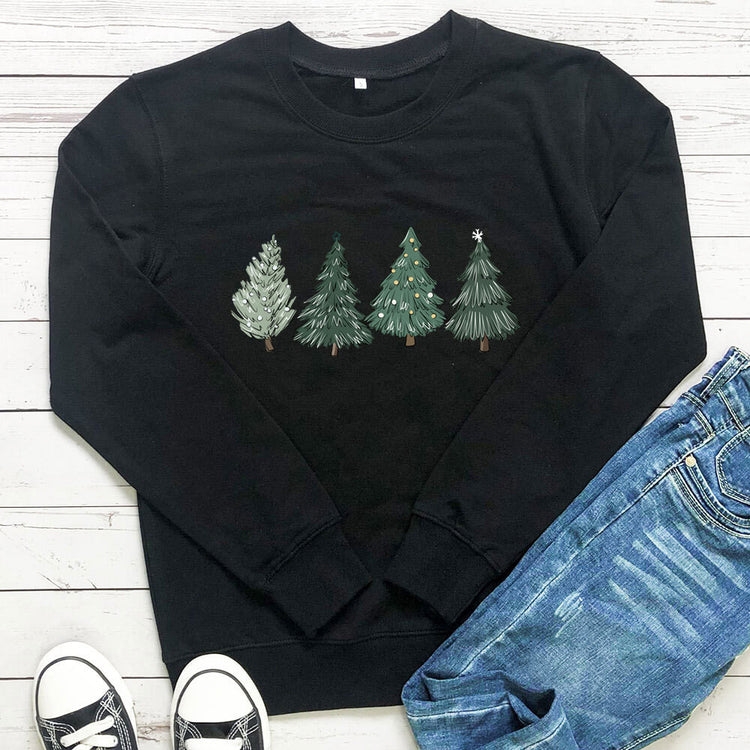 Women's Christmas Tree Print Cotton Sweatshirt