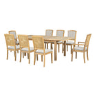 TOPMAX Extendable 84" Dining Table Set with 8 Upholstered Chairs, 9-Piece, Beige Brown