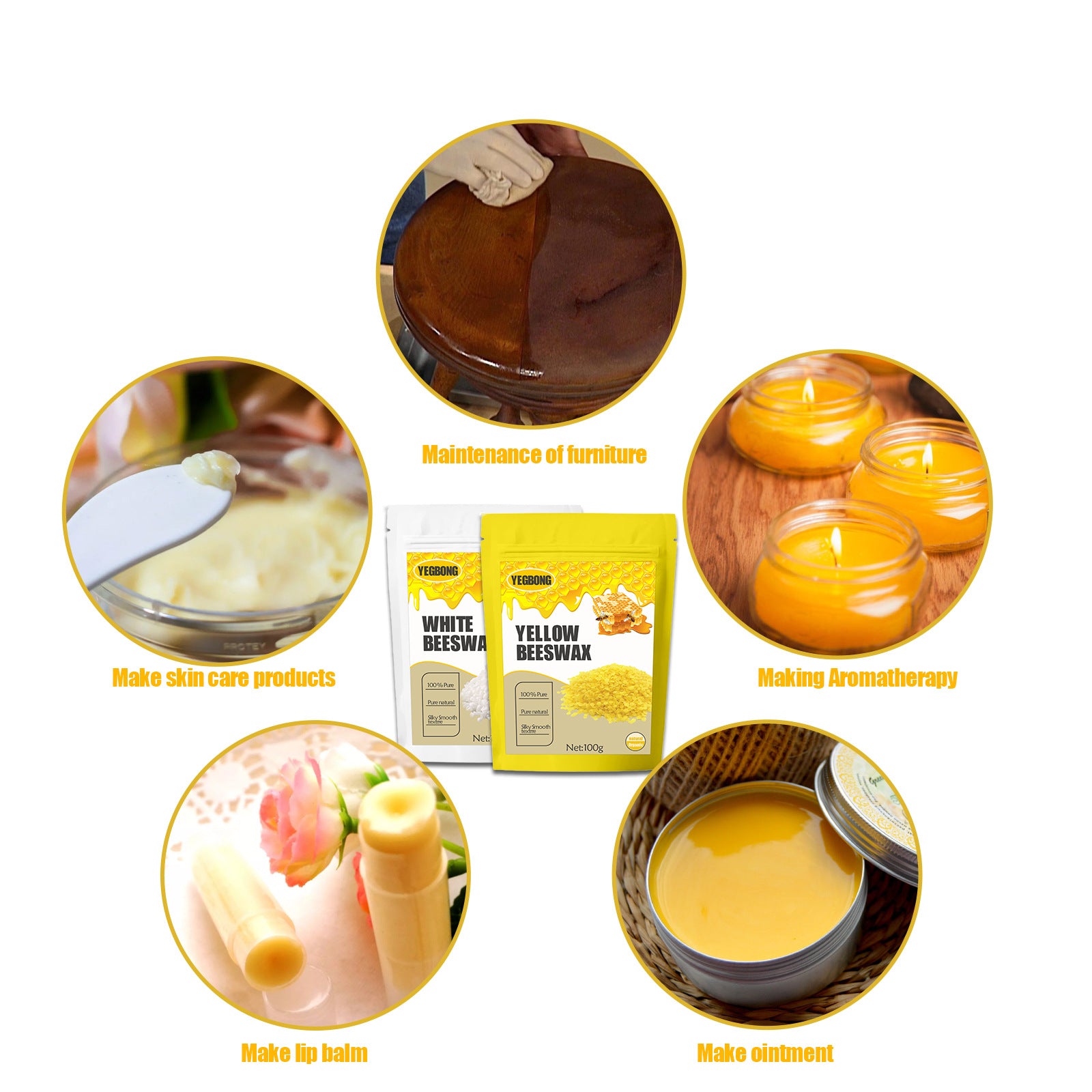 Yegbong White Beeswax, Diy Skin Care Lip Wax Candle With Multi-Purpose Cosmetic Ingredients