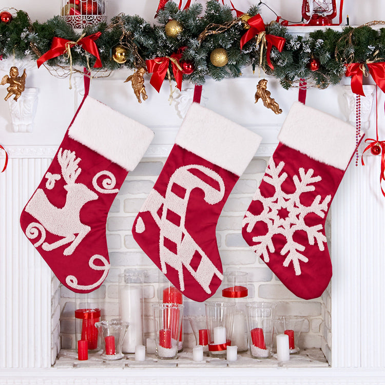Snowflake, Cane & Deer Christmas Stocking – 45 cm