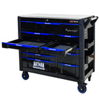 ARTMAN 12-Drawer Rolling Tool Cabinet with Iron Top, Black & Blue